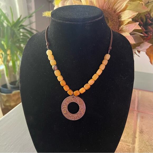 Silpada Beaded Stone 925 Sterling Silver Pendant Leather Necklace - Picture 3 of 7